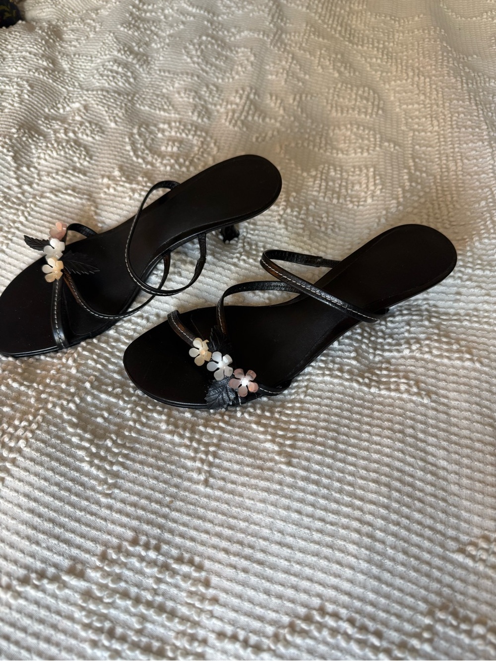 Black Flower Accent Kitten Heel Sandal - Picture 2 of 5